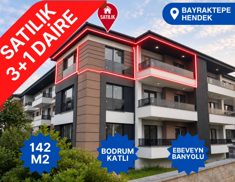SATILIK 3+1 BAYRAKTEPE MAH. 142 M2 LÜX DAİRE